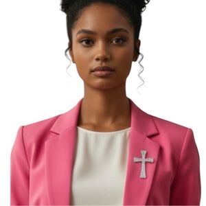 Gorgeous Sparkling Silver Cross Brooch – Rhinestone Religious Pin Faith